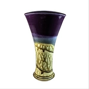 Mark Hudak Signed Art Pottery Fan Vase Drip Glaze Vintage